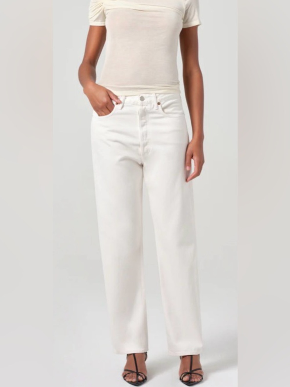 Agolde DAME High Rise Wide Leg Jeans in Off-White